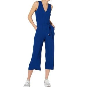 Michael Kors True Navy Belted Jumpsuit 00 Wide leg crop v neck